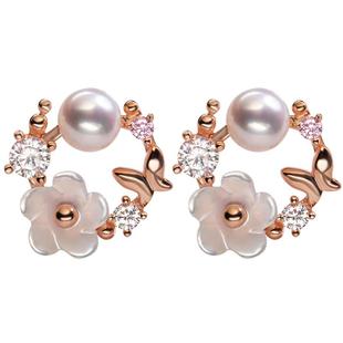 [618狂欢]南珠宫925银淡水珍珠耳环 珠贝强光白色系E004SD-M