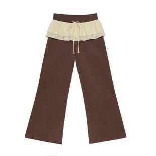 LLANO可拆蕾丝花边直筒卫裤复古美拉德法式长裤休闲裤子女秋冬季