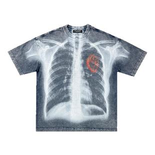 DCL FUTURE欧美心脏t恤圆领复古印花短袖男街头亚文化嘻哈宽松tee