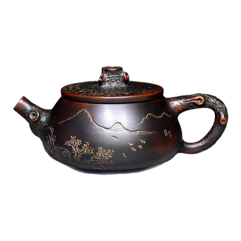 仿生石瓢壶钦州坭兴陶茶壶全手工制作紫泥壶名家卢纪祖中式泡茶壶