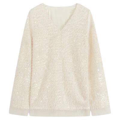 邱莹莹 HELA AOMI “碎落星河”万能百搭V领小瀑布亮片不扎身T恤