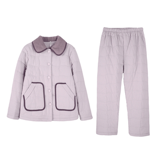 安之伴【巨保暖】波浪纹三层夹棉加厚情侣睡衣女男士家居服套装