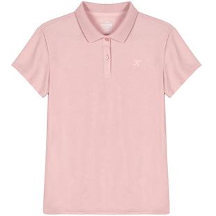 特步短袖t恤女款夏季透气翻领半袖T衬衫上衣粉色大码宽松运动体恤