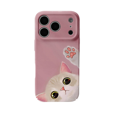适用于iPhone17pro菲林壳豆沙粉探头小白猫插画手机壳卡通艺术华为mate80promax苹果15/16/13磨砂软壳16pro