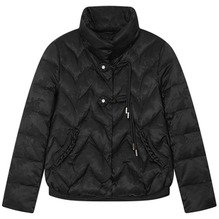 曼德诗短款羽绒服2025冬季新款时尚立领国风提花设计百搭保暖外套