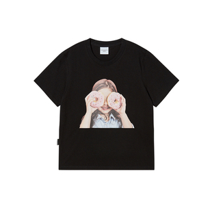 ADLV 韩国潮牌2025秋冬新品娃娃脸甜甜圈女孩短袖T恤休闲女士上衣