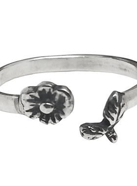 s925纯银开口可调节立体花朵戒指