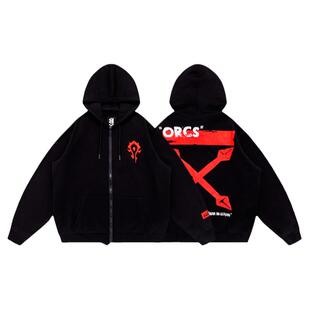 TEE7-魔兽世界WOW部落刺绣宽松秋冬纯棉连帽拉链衫加绒卫衣外套