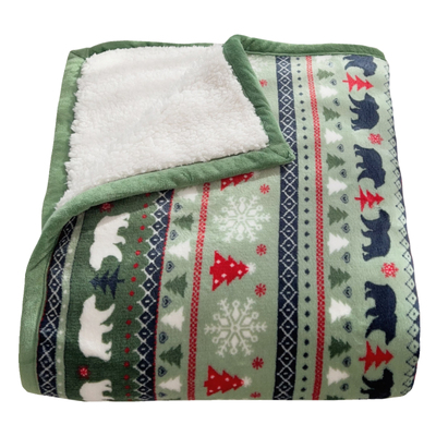 圣诞雪花熊秋冬加厚沙发毯法兰绒