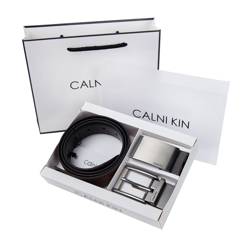 CalniKin皮带男真皮针扣商务休闲腰带平滑扣中青年牛仔裤西裤正装