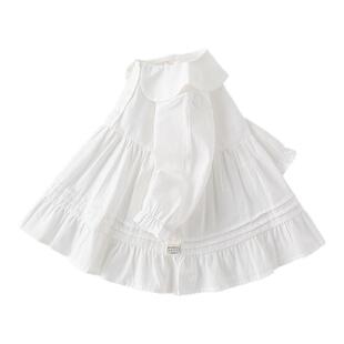 贝肽斯女童连衣裙春季新款纯棉女宝裙子女孩洋气宝宝春装白色裙S