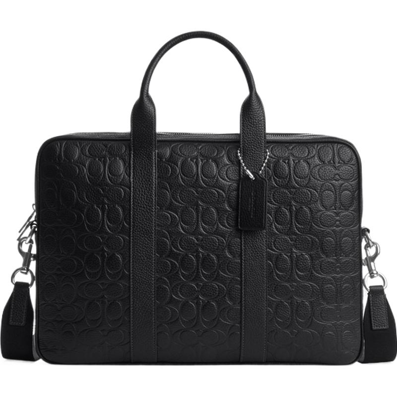 COACH/蔻驰奥莱男士黑色老花AUSTIN公文包斜挎包商务