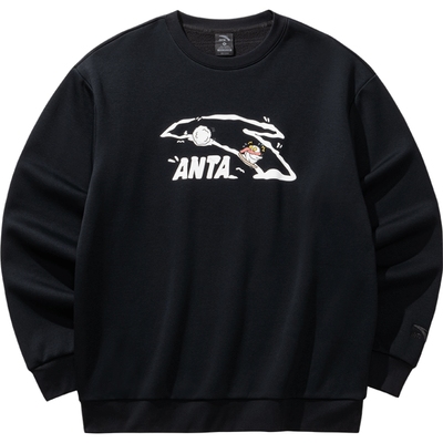 安踏黑色加绒运动卫衣男士套头衫