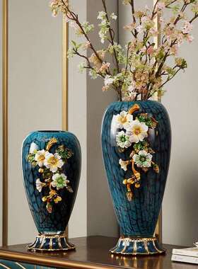 珐琅彩花瓶琉璃摆件玄关桌面床头插花台式美式复古风格客厅餐桌