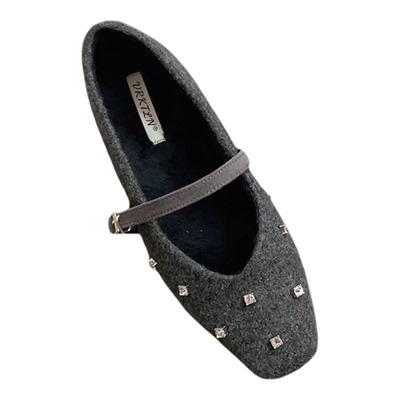 十三行女鞋实拍方头毛呢浅口加绒单鞋玛丽珍鞋通勤水钻毛毛鞋复古