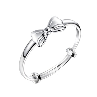 香港正生纯银s9999甜美公主蝴蝶结银手镯学生女童镯简约时尚银饰