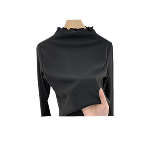 双面德绒上衣加绒加厚木耳边修身显瘦纯色半高领打底衫内搭insT恤