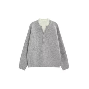 长袖男复古极简风半高龄假两件宽松设计感针织衫高领毛衣男长袖