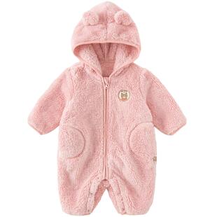 戴维贝拉女宝宝连体衣婴儿红色爬服保暖春新款男宝新年外出包屁衣