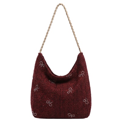 小众银珠绣蝴蝶结大容量hobo包