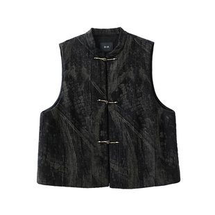 麻霖亚麻棉肌理感烫金70克骆驼绒新中式保暖显瘦棉衣马甲外套