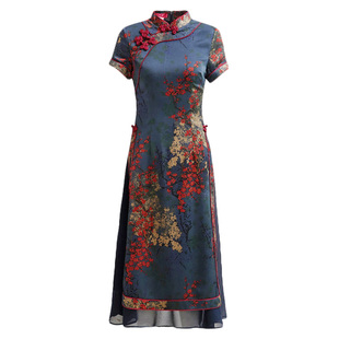 奥黛改良旗袍新款中国风连衣裙女夏年轻款高端气质富贵长裙