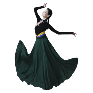 藏族舞蹈服我的九寨绿色长裙民族舞弦子艺考级练习裙广场表演出服