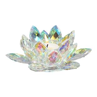 七彩水晶玻璃莲花蜡烛台 供佛烛台 供佛灯 酥油灯座 莲花烛台摆件