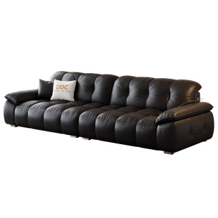 DDC意式黑色真皮沙发高端小户型客厅中古风全青皮沙发复古高级感