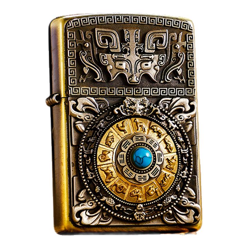 zippo打火机黄铜九宫八卦