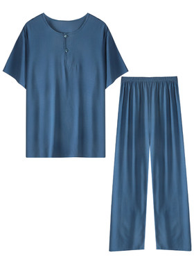 短袖长裤家居服棉绸棉绸彩思捷男