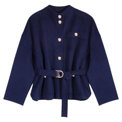 Maje时尚系带收腰休闲毛呢外套