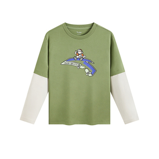 安踏儿童假两件长袖T恤丨纯棉26年新款男女童长袖衫校园儿童上衣