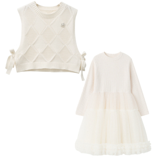 2026超火女童装套装中大童春秋马甲连衣裙两件套中大童公主裙纱裙