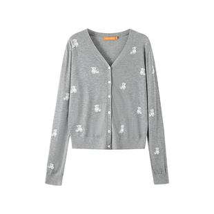 NOISY TEDDY26年春季新款可爱提花熊女士V领长袖针织开衫时尚百搭