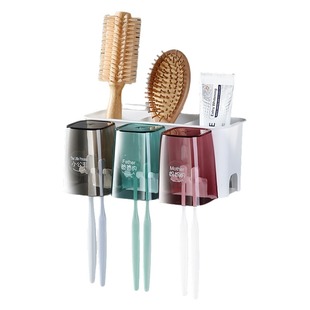 牙刷架子置物架壁挂式免打孔卫生间一家三口漱口杯牙刷架刷牙杯子