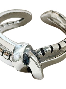 小众设计通体S925纯银戒指复古双层绳结开口可调节食指戒个性ins