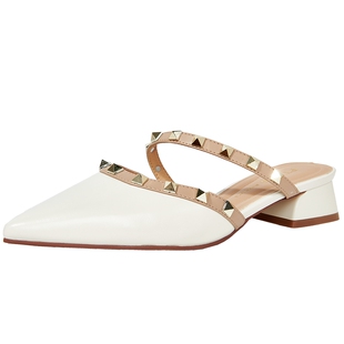 百田森法式尖头半拖鞋女外穿高级感舒软小羊皮包头中低跟气质单鞋