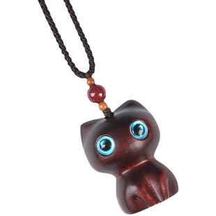 复古绳子长款项链紫檀木质猫咪可调节可爱毛衣链复古男女小众挂件