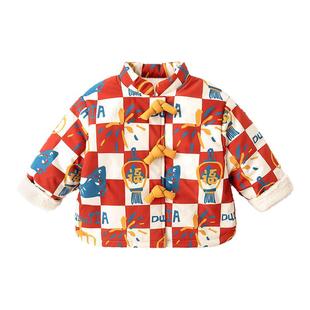 嘟嘟家童装儿童棉服红色新年款外套冬季男童上衣拜年服女宝宝年装