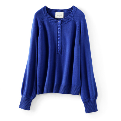克莱因蓝宽松慵懒V领毛衣