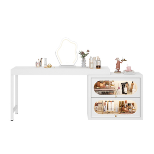 钢制化妆桌梳妆台收纳柜一体可伸缩转角家用小户型拐角写字工作台