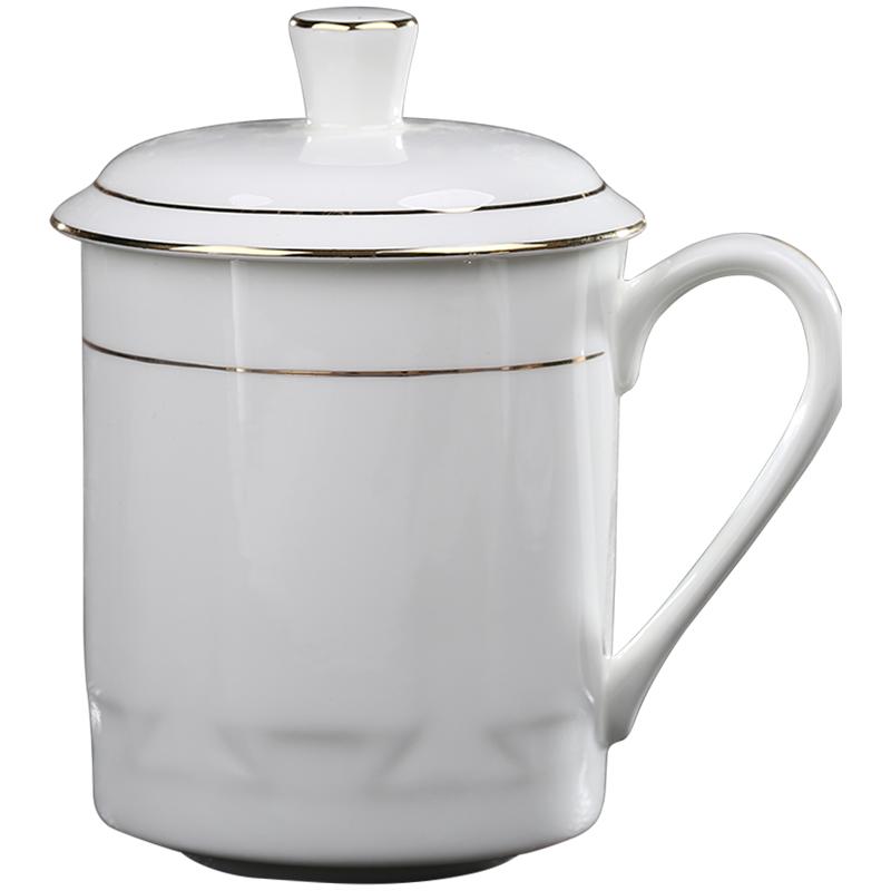 陶瓷带盖茶杯骨瓷水杯办公杯景德镇瓷器杯子家用大水杯定制会议杯