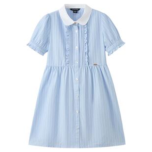 eland kids衣恋童装女童连衣裙26年夏季新品甜美条纹翻领衬衫裙