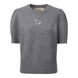 【金陵家宴】VGRASS维格娜丝羊毛梅花绣花针织衫春季新款短袖女