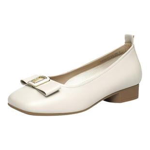 红蜻蜓单鞋女春季新款超软羊皮女鞋粗跟不累脚皮鞋真皮软底妈妈鞋