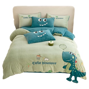 儿童卡通加厚床单被套牛奶绒四件套男孩秋冬保暖三件套1.5床笠A类