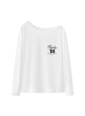 森马一字领纯棉特宽松长袖T恤女