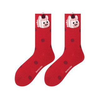 2026马年新年袜子女秋冬季纯棉无骨中筒袜可爱大红色喜庆新年长袜