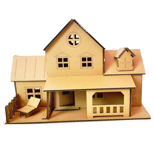 儿童手工纸盒房子纸板拼插建筑diy小屋幼儿园创意纸板箱屋材料包